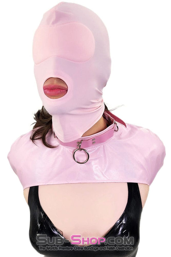 1145DL-SIS      Pink Sissy Spandex Open Mouth Hood with Sewn In Blindfold Sissy   , Sub-Shop.com Bondage and Fetish Superstore