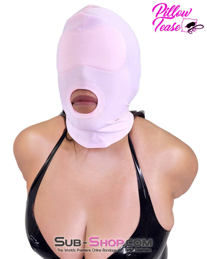 1145DL      Pink Spandex Open Mouth Hood with Sewn In Blindfold Hoods   , Sub-Shop.com Bondage and Fetish Superstore