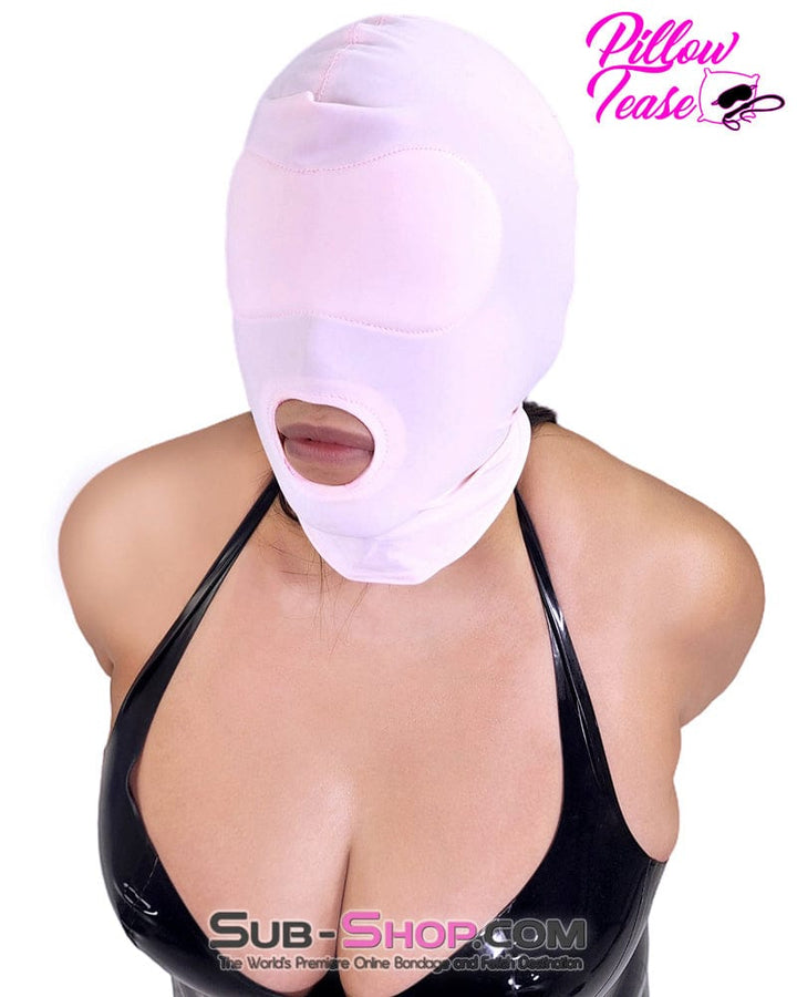 1145DL      Pink Spandex Open Mouth Hood with Sewn In Blindfold Hoods   , Sub-Shop.com Bondage and Fetish Superstore