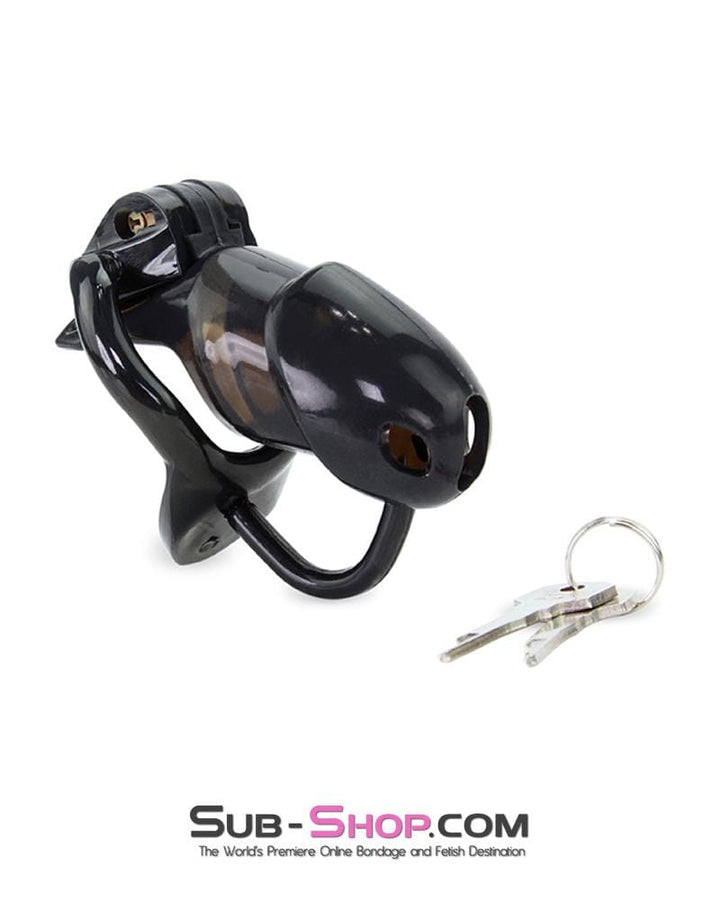 1387AR      Spiked Long Black Cock Blocker Silicone Locking Male Chastity with Ball Divider Chastity   , Sub-Shop.com Bondage and Fetish Superstore