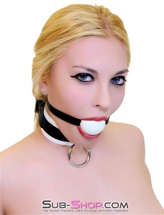 1502A       Thin Strap Buckling Ball Gag, Black Leather Strap, White Ball Gags   , Sub-Shop.com Bondage and Fetish Superstore