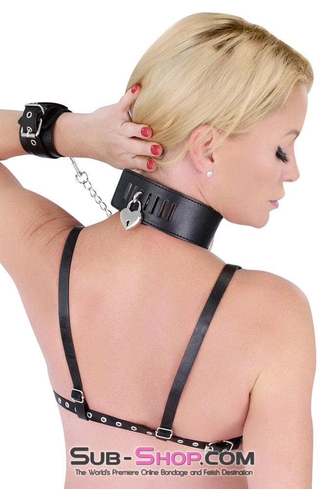 1507M      Locking Collar with Detachable Chained Wrist Cuffs Set Bondage Set   , Sub-Shop.com Bondage and Fetish Superstore