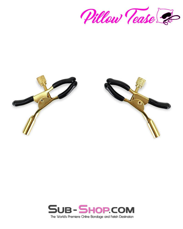 1548M      <b>BOGO!</b> Black Rubber Tipped Adjustable Gold Nipple Clamps Nipple Clamp   , Sub-Shop.com Bondage and Fetish Superstore