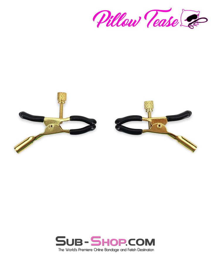 1548M      <b>BOGO!</b> Black Rubber Tipped Adjustable Gold Nipple Clamps Nipple Clamp   , Sub-Shop.com Bondage and Fetish Superstore