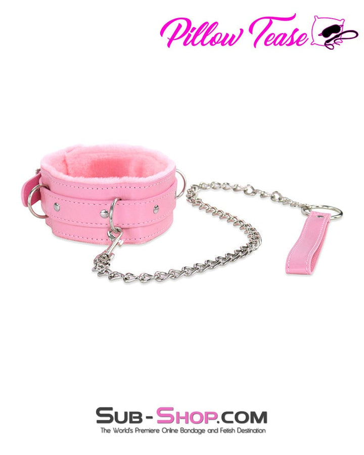 1582DL-SIS      Plush Pink Fur Lined Sissy Boi Bondage Collar and Dungeon Mistress Leash Sissy   , Sub-Shop.com Bondage and Fetish Superstore