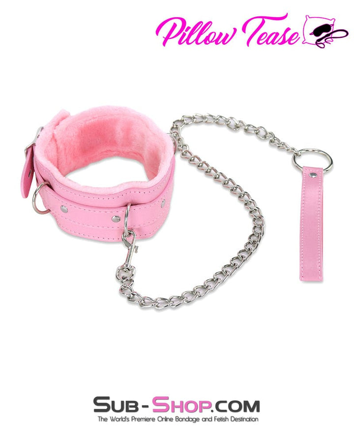 1582DL-SIS      Plush Pink Fur Lined Sissy Boi Bondage Collar and Dungeon Mistress Leash Sissy   , Sub-Shop.com Bondage and Fetish Superstore