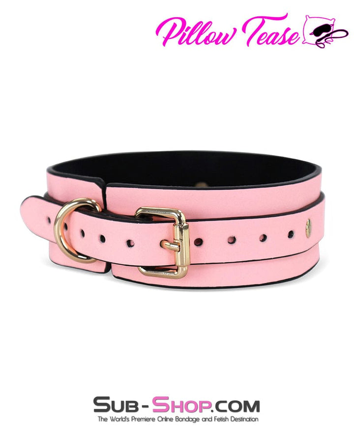 1588DL      Belled Princess Pink Bondage Collar with Gold Hardware and Leash Collar   , Sub-Shop.com Bondage and Fetish Superstore