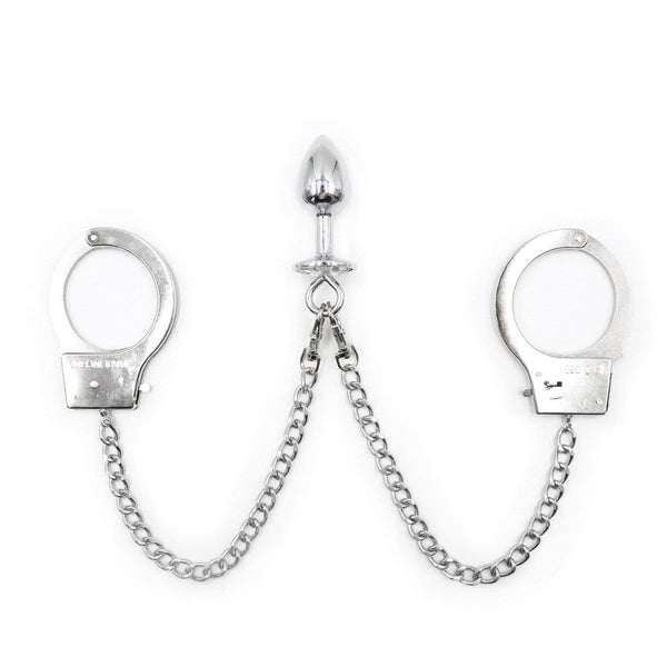 1714MQ-SIS      Handcuffs Attached to Crystal Base Butt Plug Set Sissy   , Sub-Shop.com Bondage and Fetish Superstore