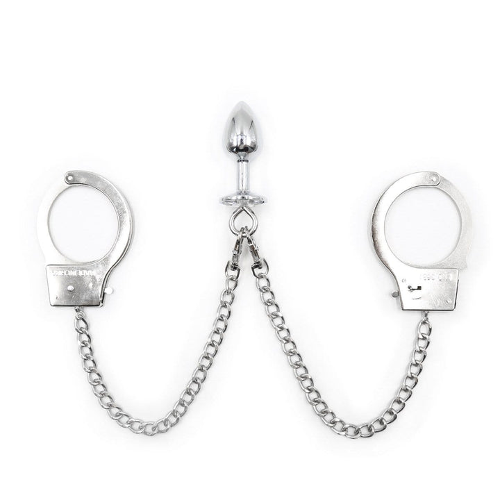 1714MQ      Handcuffs Attached to Crystal Base Butt Plug Set - MEGA Deal MEGA Deal   , Sub-Shop.com Bondage and Fetish Superstore