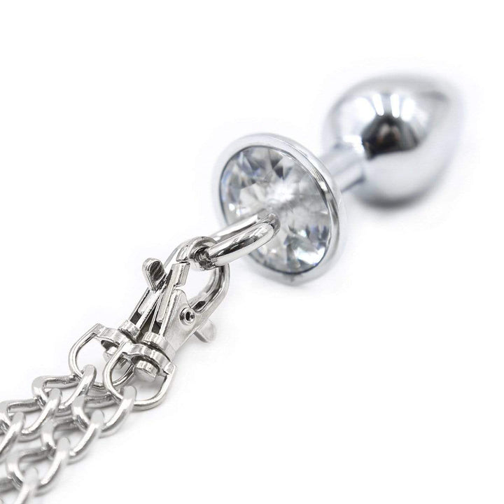 1714MQ      Handcuffs Attached to Crystal Base Butt Plug Set - MEGA Deal MEGA Deal   , Sub-Shop.com Bondage and Fetish Superstore