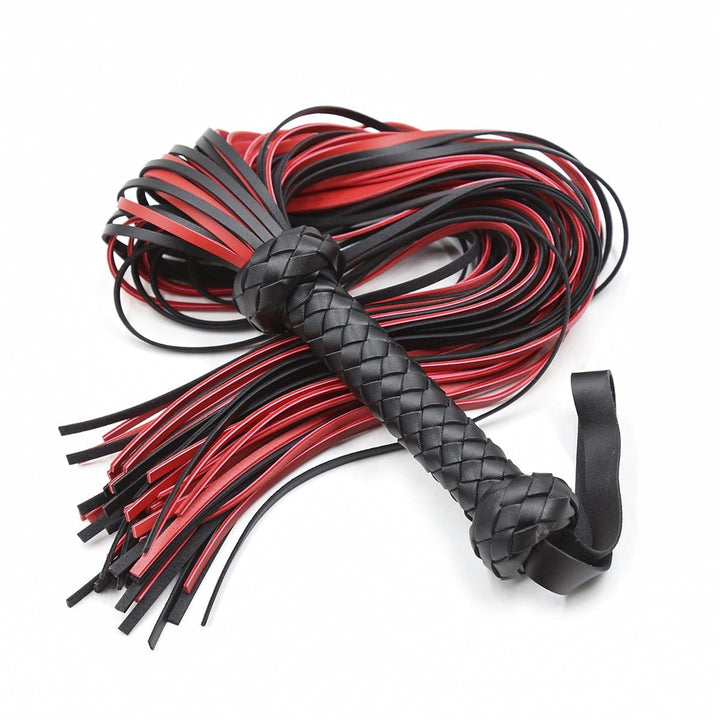 1727MQ      25 Inch Braided Handle Black and Red Punishment Flogger Whip   , Sub-Shop.com Bondage and Fetish Superstore