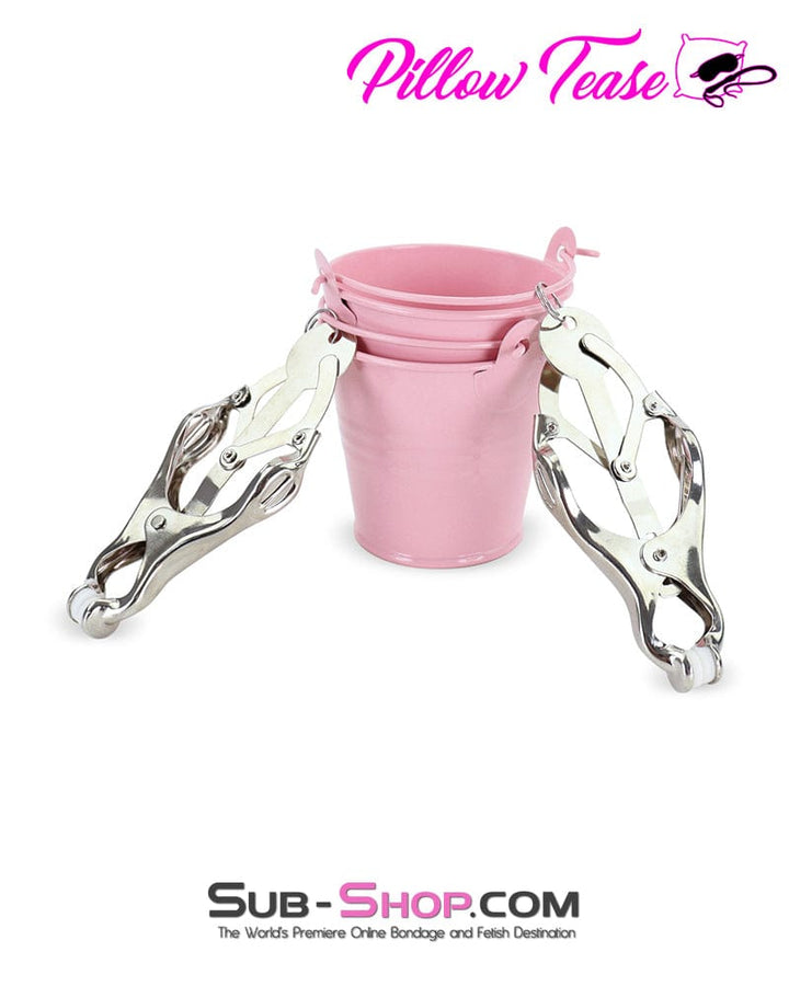 1780M-SIS      Prissy Sissy Boi Funishment Clover Clamps with Pink Dominant Female Weight Buckets Sissy   , Sub-Shop.com Bondage and Fetish Superstore