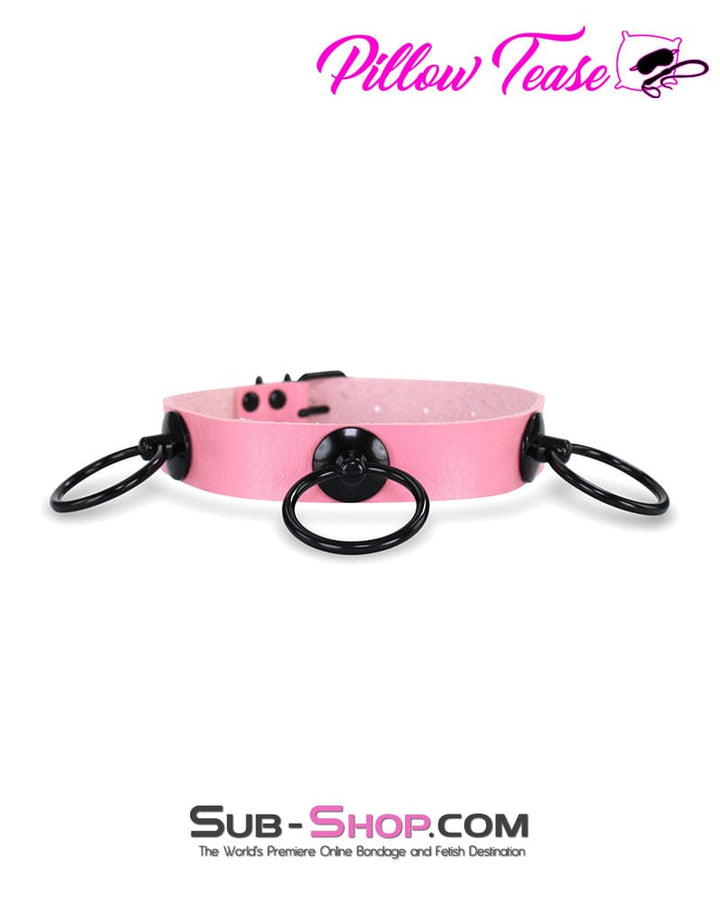 1867DL      Dark Restraint Pink 3 Ring Collar with Black Hardware Collar   , Sub-Shop.com Bondage and Fetish Superstore