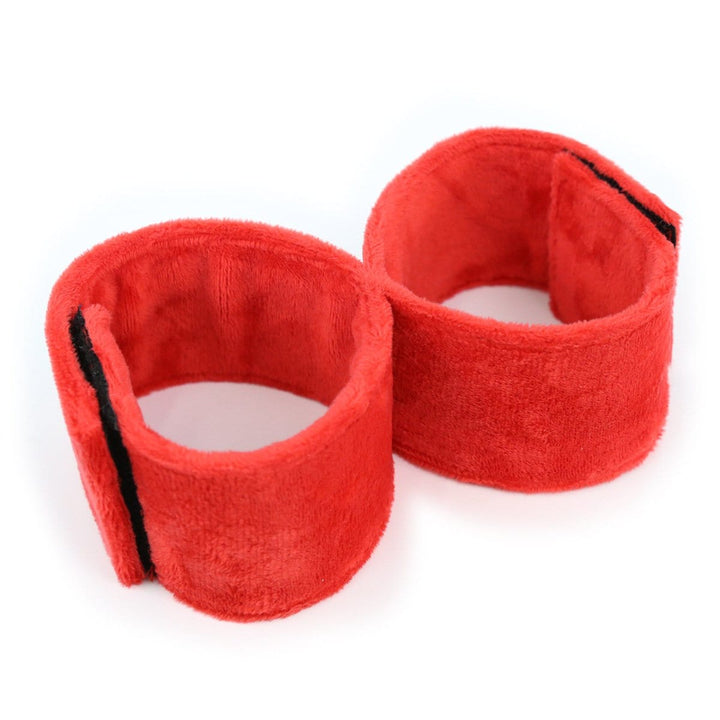 1872MQ      Furry Red Connected Cuffs Cuffs   , Sub-Shop.com Bondage and Fetish Superstore