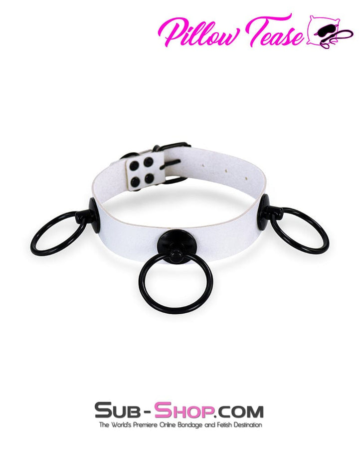 2104DL      Dark Restraint White 3 Ring Collar with Black Hardware Collar   , Sub-Shop.com Bondage and Fetish Superstore