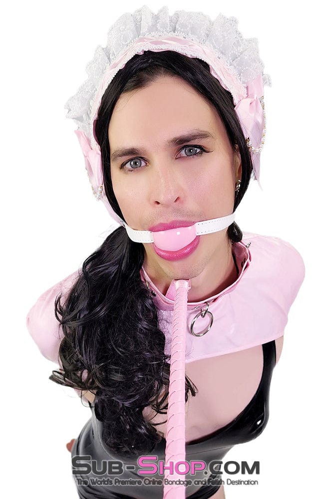 0445DL-SIS      Large Pink Pretty Sissy Slave Rubber Ballgag on BDSM Mistress White Strap Sissy   , Sub-Shop.com Bondage and Fetish Superstore