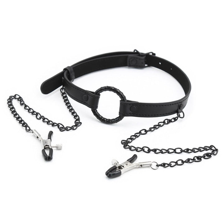 2258MQ      Oh-My Ring Gag with Black Wicked Nipple Clamps Set Gags   , Sub-Shop.com Bondage and Fetish Superstore