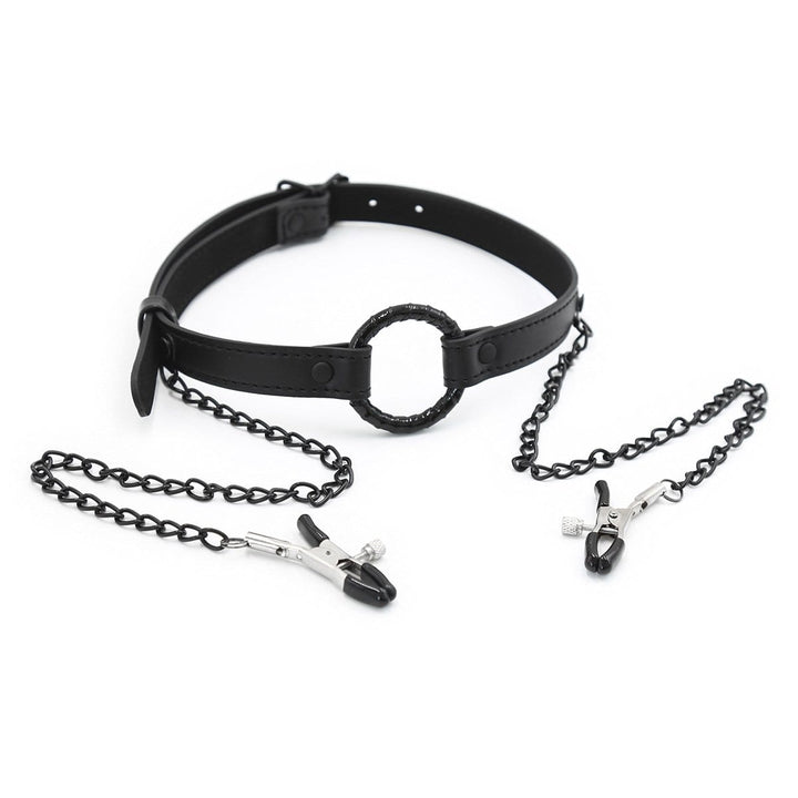 2258MQ      Oh-My Ring Gag with Black Wicked Nipple Clamps Set Gags   , Sub-Shop.com Bondage and Fetish Superstore