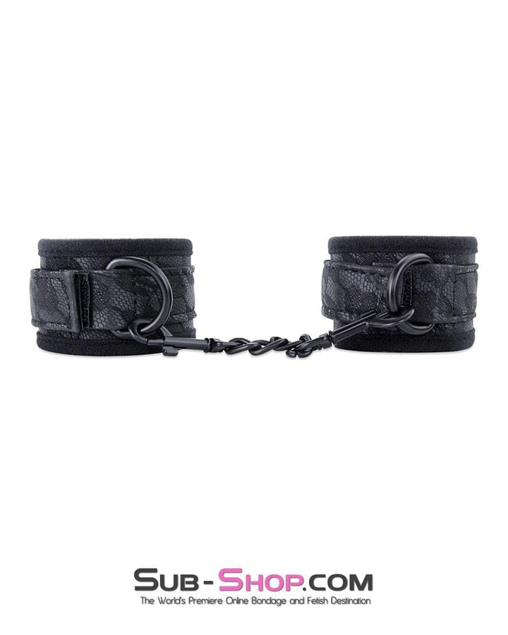 2337MQ      Matte Black Lace Pattern Vegan Leather Wrist Cuffs Cuffs   , Sub-Shop.com Bondage and Fetish Superstore