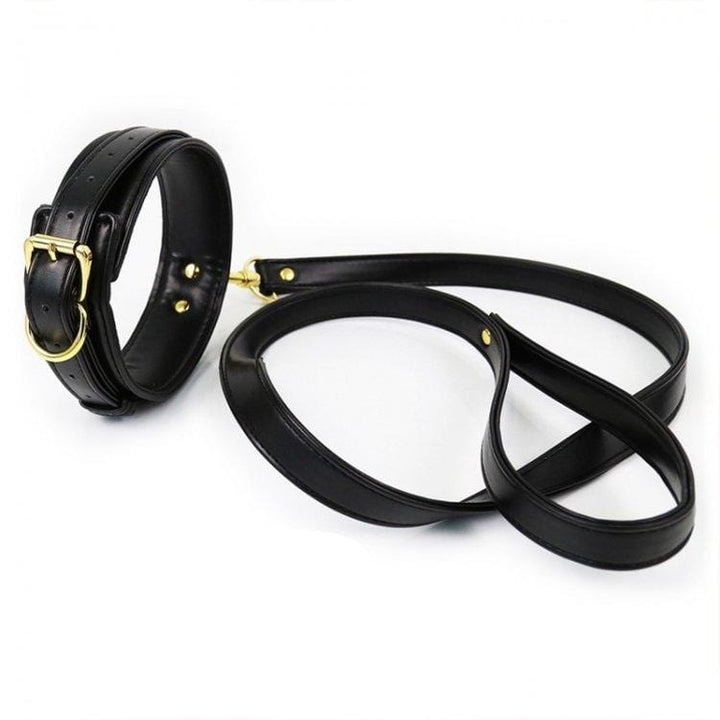 2370M      Gold Standard Black Padded Supple Collar and Leash Set Collar   , Sub-Shop.com Bondage and Fetish Superstore