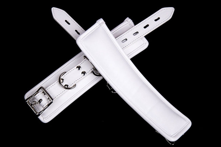 2465MQ      Padded Locking White Bondage Wrist Cuffs with Hardware Connection Chain Cuffs   , Sub-Shop.com Bondage and Fetish Superstore