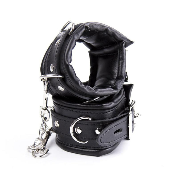 2476MQ      Padded Lined Locking Black Wrist Cuffs Cuffs   , Sub-Shop.com Bondage and Fetish Superstore