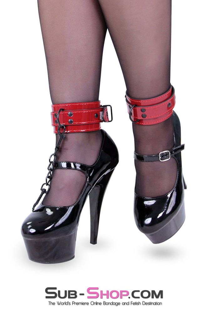 2492MQ      Candy Apple Lustful Red Ankle Cuffs with Matte Black Hardware Cuffs   , Sub-Shop.com Bondage and Fetish Superstore