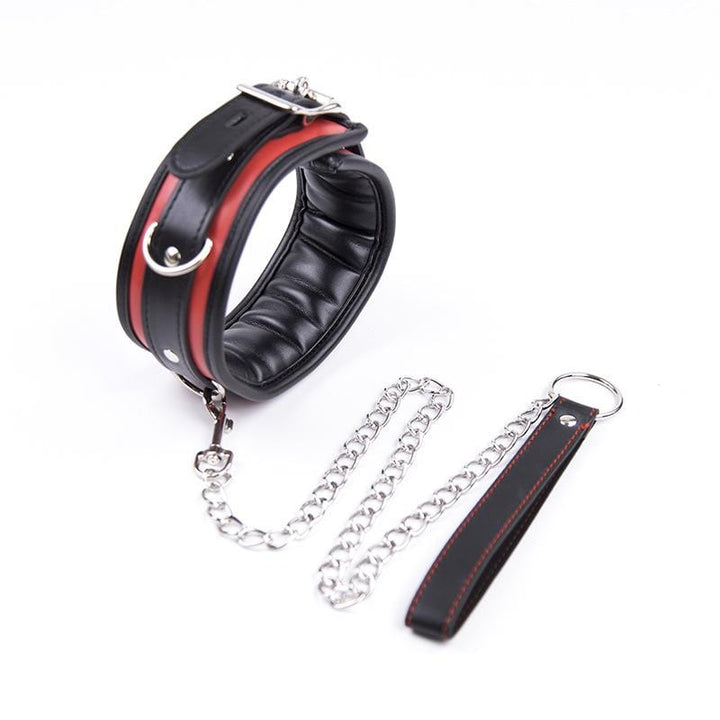 2503MQ      Locking Padded and Lined Black and Red Bondage Collar with Leash Set - MEGA Deal MEGA Deal   , Sub-Shop.com Bondage and Fetish Superstore