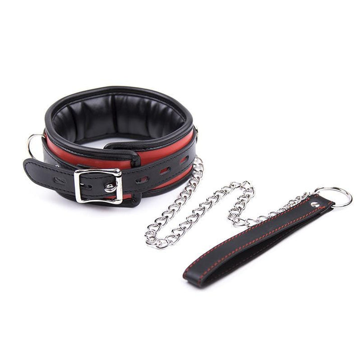 2503MQ      Locking Padded and Lined Black and Red Bondage Collar with Leash Set Collar   , Sub-Shop.com Bondage and Fetish Superstore