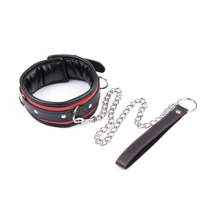 2503MQ      Locking Padded and Lined Black and Red Bondage Collar with Leash Set - MEGA Deal MEGA Deal   , Sub-Shop.com Bondage and Fetish Superstore