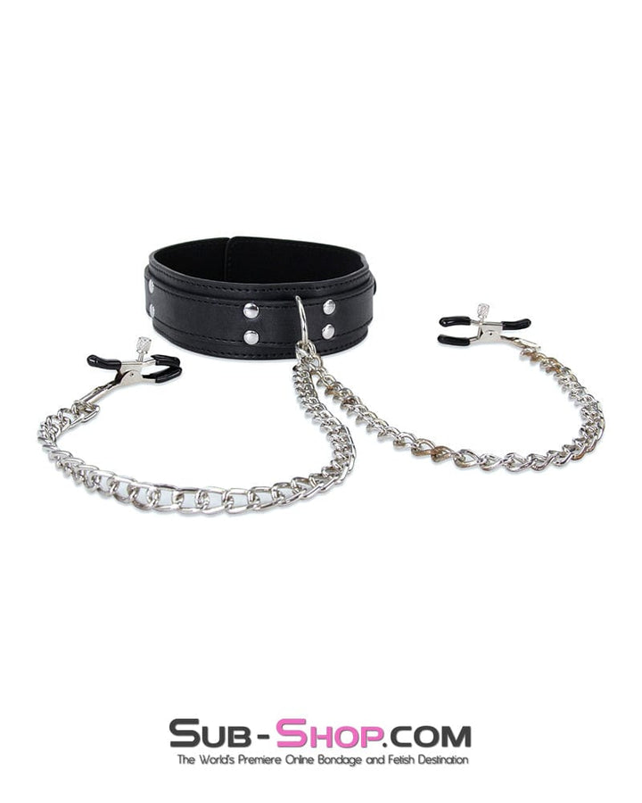 2512M      Bondage Collar with Adjustable Nipple Clamps - MEGA Deal MEGA Deal   , Sub-Shop.com Bondage and Fetish Superstore