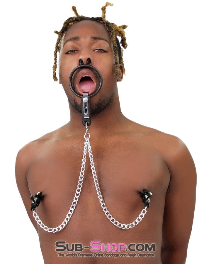 2702M      Open Wide and Take It Mouth Spreader Gag with Nipple Clamps Gags   , Sub-Shop.com Bondage and Fetish Superstore