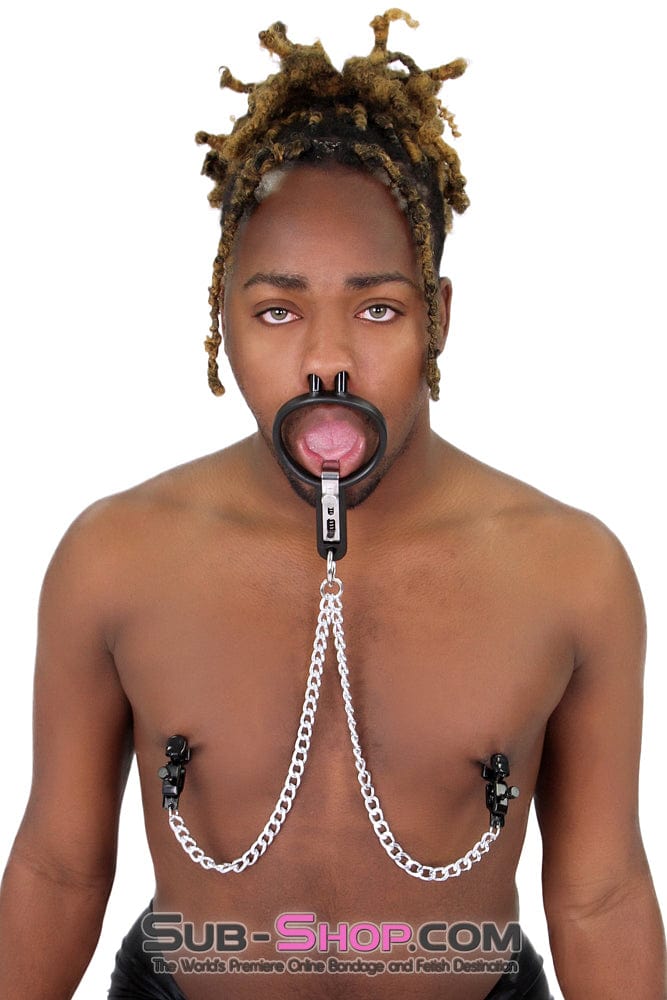 2702M-SIS      Sissy Slave Vixen Open Wide and Take It Mouth Spreader Dominant Female Gag with Nipple Clamps Set Sissy   , Sub-Shop.com Bondage and Fetish Superstore