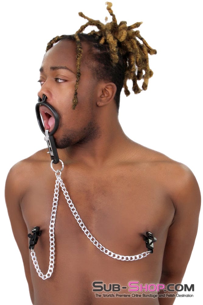 2702M-SIS      Sissy Slave Vixen Open Wide and Take It Mouth Spreader Dominant Female Gag with Nipple Clamps Set Sissy   , Sub-Shop.com Bondage and Fetish Superstore