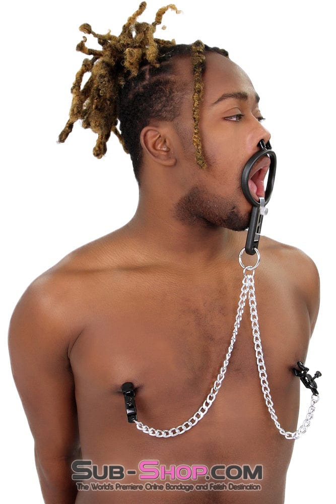 2702M      Open Wide and Take It Mouth Spreader Gag with Nipple Clamps Gags   , Sub-Shop.com Bondage and Fetish Superstore