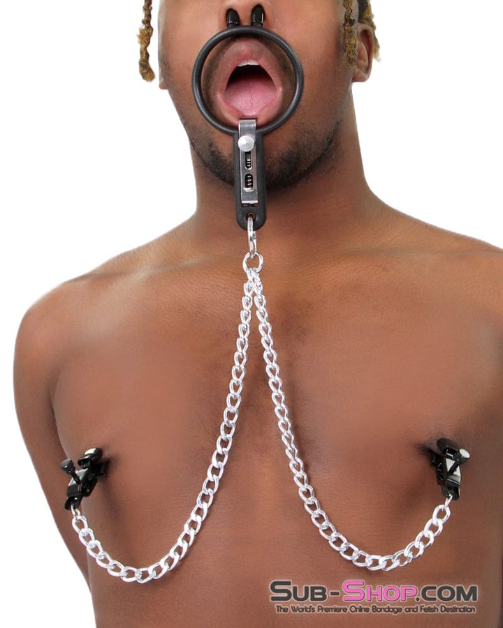 2702M      Open Wide and Take It Mouth Spreader Gag with Nipple Clamps Gags   , Sub-Shop.com Bondage and Fetish Superstore