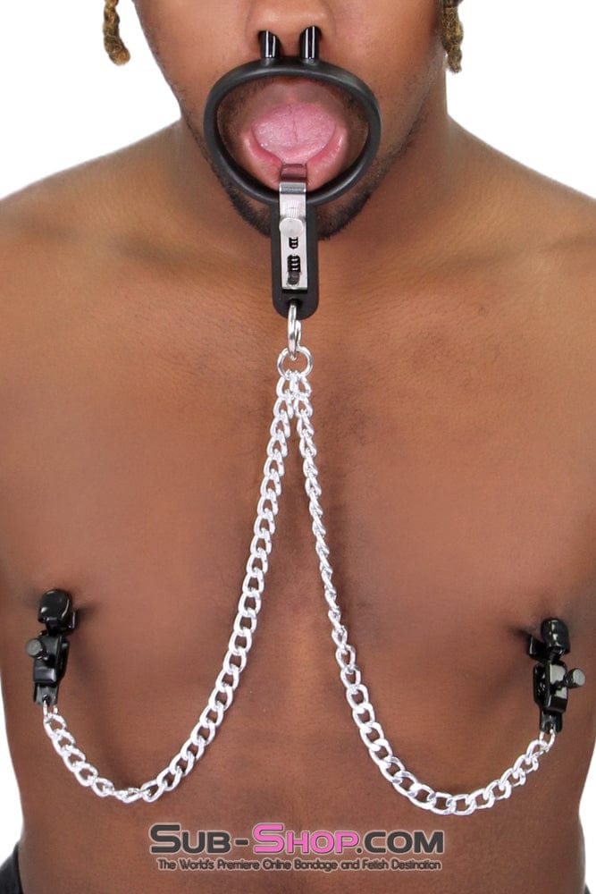 2702M-SIS      Sissy Slave Vixen Open Wide and Take It Mouth Spreader Dominant Female Gag with Nipple Clamps Set Sissy   , Sub-Shop.com Bondage and Fetish Superstore