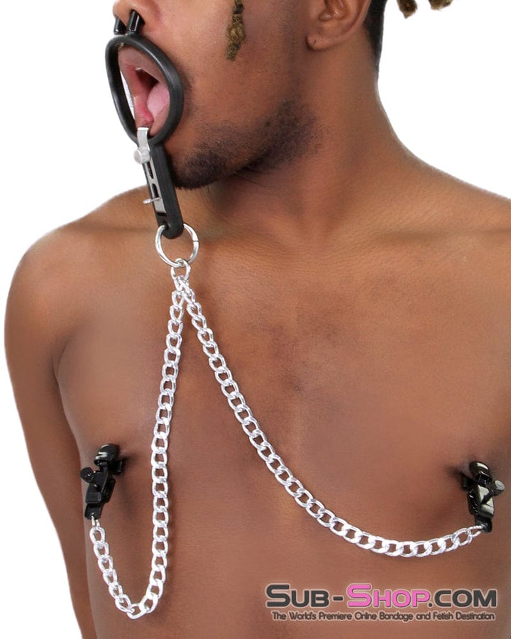 2702M-SIS      Sissy Slave Vixen Open Wide and Take It Mouth Spreader Dominant Female Gag with Nipple Clamps Set Sissy   , Sub-Shop.com Bondage and Fetish Superstore