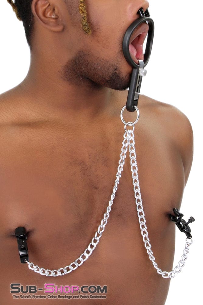 2702M      Open Wide and Take It Mouth Spreader Gag with Nipple Clamps Gags   , Sub-Shop.com Bondage and Fetish Superstore