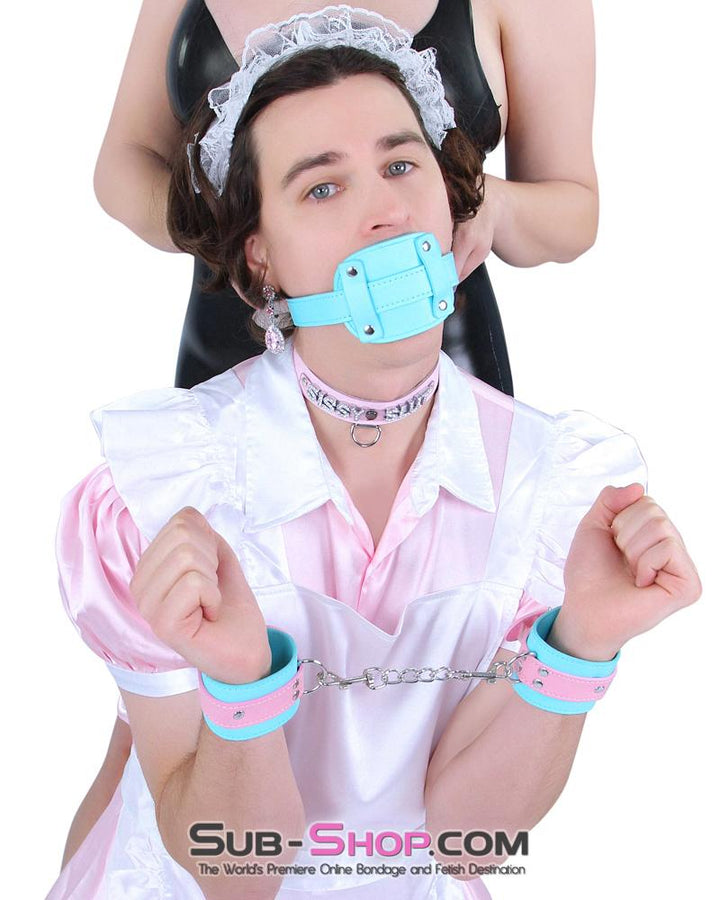 2739RS-SIS      Pretty Sissy Slave Locking Sissy Chastity Rubber Penis Gag, Diamond Blue Strap Sissy   , Sub-Shop.com Bondage and Fetish Superstore