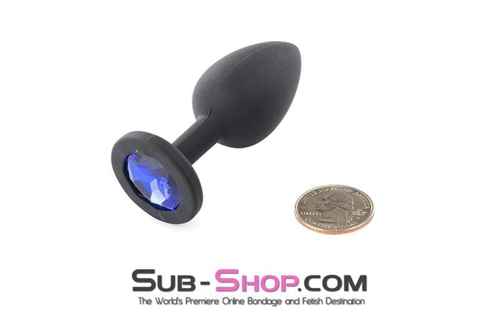 2794M      Small Black Silicone Anal Plug with Sapphire Crystal - LAST CHANCE - Final Closeout! MEGA Deal   , Sub-Shop.com Bondage and Fetish Superstore