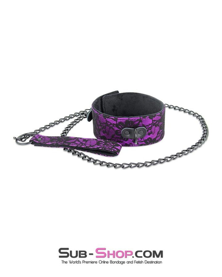 3431M-SIS      Pretty Sissy Boi Royal Leadership Dungeon Mistress Fur Lined Purple Lace Collar and Leash Set Sissy   , Sub-Shop.com Bondage and Fetish Superstore