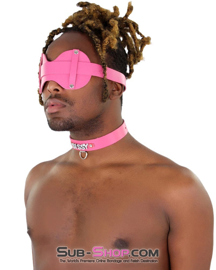 3432A-SIS      Pretty Hot Pink Sissy Accessory Leather Wide Blindfold Forced Feminization Fantasy Sissy Hypnosis Strap Sissy   , Sub-Shop.com Bondage and Fetish Superstore