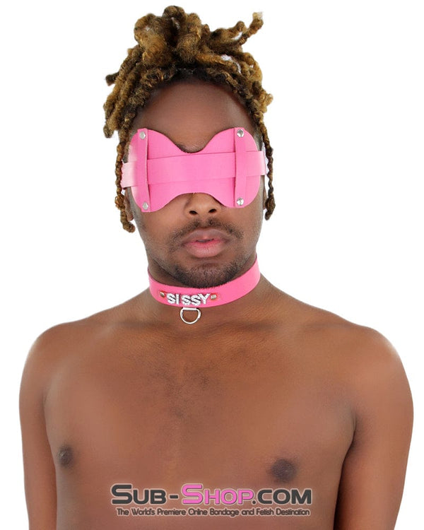 3432A-SIS      Pretty Hot Pink Sissy Accessory Leather Wide Blindfold Forced Feminization Fantasy Sissy Hypnosis Strap Sissy   , Sub-Shop.com Bondage and Fetish Superstore