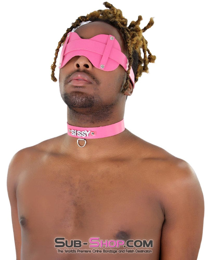 3432A-SIS      Pretty Hot Pink Sissy Accessory Leather Wide Blindfold Forced Feminization Fantasy Sissy Hypnosis Strap Sissy   , Sub-Shop.com Bondage and Fetish Superstore