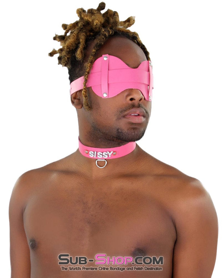 3432A-SIS      Pretty Hot Pink Sissy Accessory Leather Wide Blindfold Forced Feminization Fantasy Sissy Hypnosis Strap Sissy   , Sub-Shop.com Bondage and Fetish Superstore