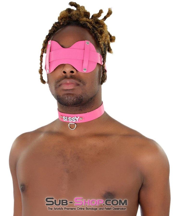 3432A-SIS      Pretty Hot Pink Sissy Accessory Leather Wide Blindfold Forced Feminization Fantasy Sissy Hypnosis Strap Sissy   , Sub-Shop.com Bondage and Fetish Superstore