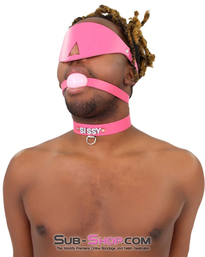 7176A-SIS      SISSY Man Boi Hussy Hot Pink Feminization Leather Rhinestone Letter Collar Sissy   , Sub-Shop.com Bondage and Fetish Superstore