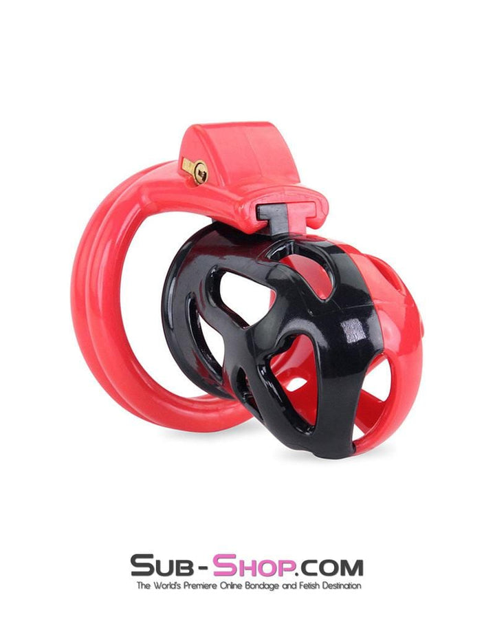 3445AE      Chastity Tease Sensation Cage Red and Black High Security Locking Male Chastity Device - MEGA Deal MEGA Deal   , Sub-Shop.com Bondage and Fetish Superstore