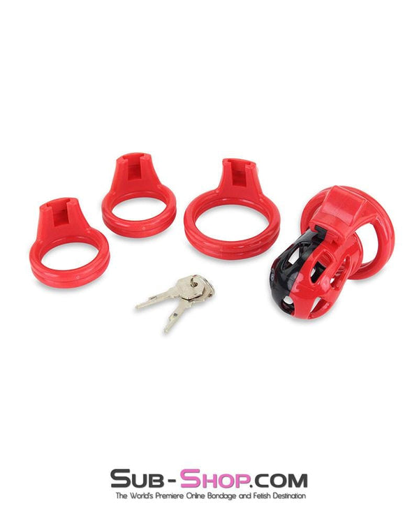 3445AE      Chastity Tease Sensation Cage Red and Black High Security Locking Male Chastity Device - MEGA Deal MEGA Deal   , Sub-Shop.com Bondage and Fetish Superstore